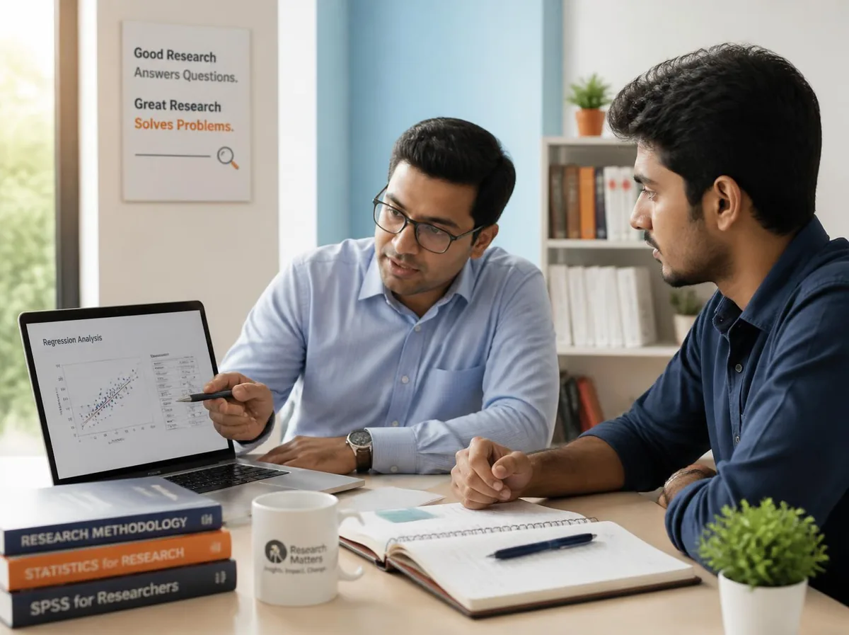 Insightians mentor guiding a research scholar through data analysis