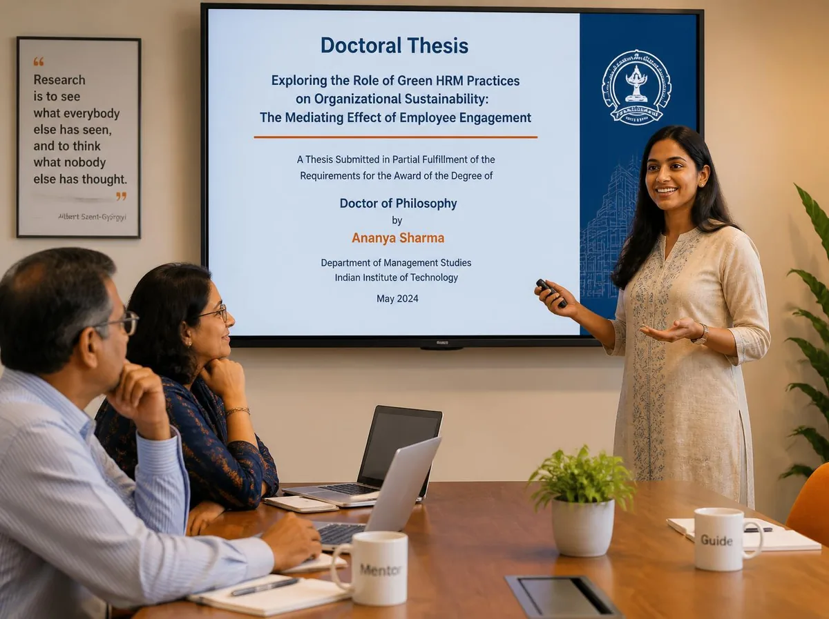 Scholar presenting her research to mentors in a review session